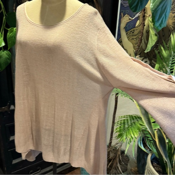 Umgee Blush Open Tie Bell Sleeve light weight oversized sweater - Picture 3 of 16